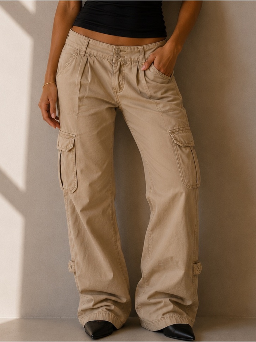 Y2K NWT Deadstock Low Rise Old Navy Beige Cargos